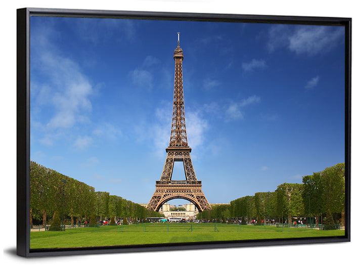 Eiffel Tower Park View Wall Art as a framed canvas