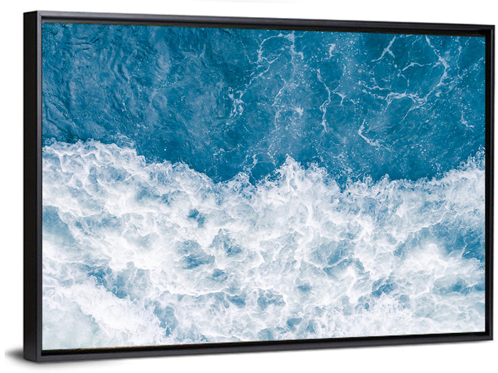 Stormy Blue Sea Wave Wall Art as a framed canvas