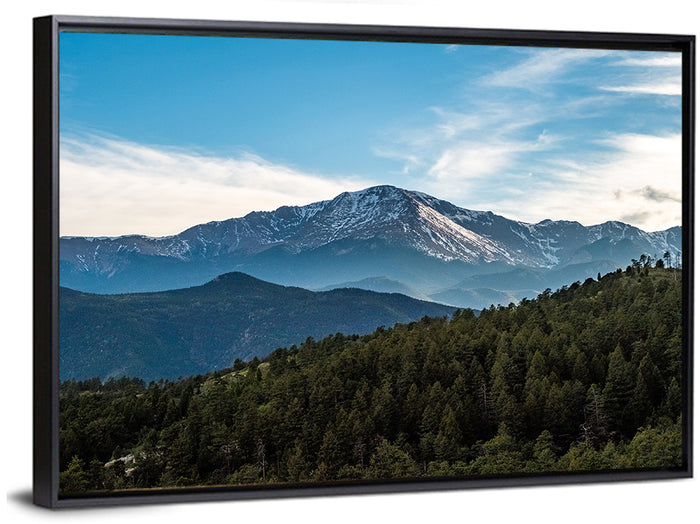 Pikes Peak Mountain Landscape Wall Art as a framed canvas