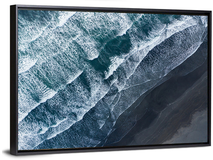 Volcanic Surf on Black Sand Wall Art as a framed canvas