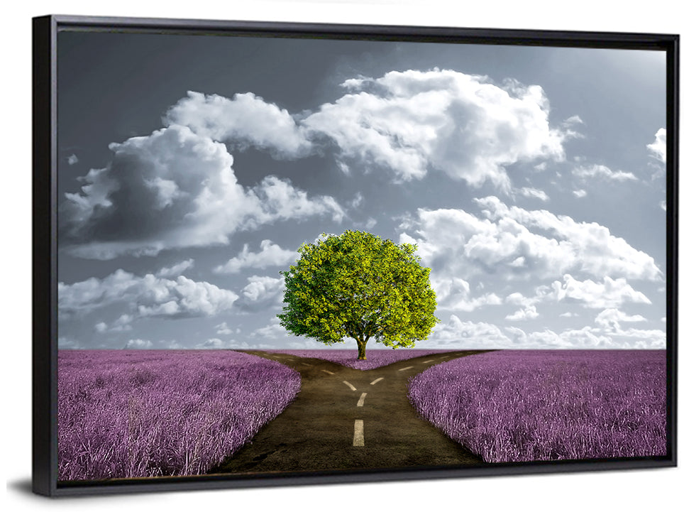 Lavender Field Crossroads with Lone Tree Wall Art