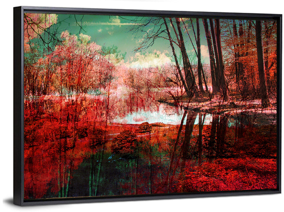 Red Forest Reflection Wall Art