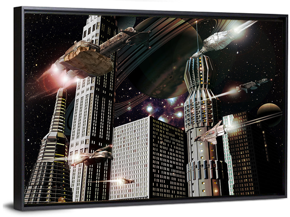 Ringed Planet Cityscape Wall Art