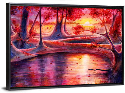 Autumn Forest Lake at Dusk Wall Art