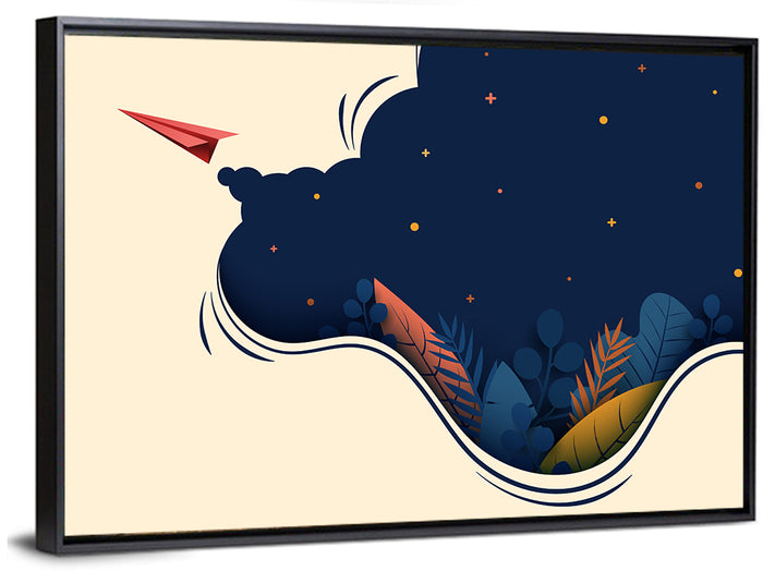Paper Airplane in Flight Wall Art as a framed canvas