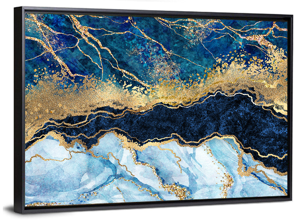 Navy Blue Marble with Gold Veins Wall Art
