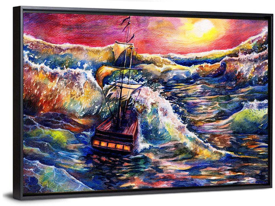 Stormy Sunset Sailing Ship Wall Art