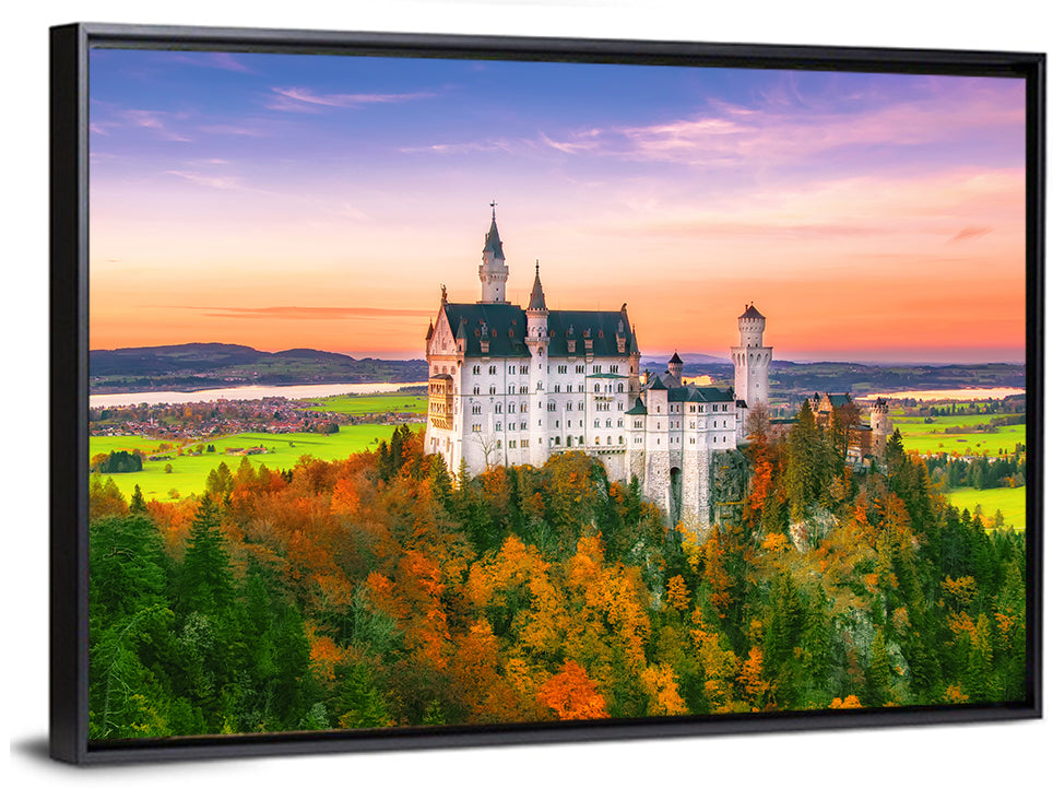 Neuschwanstein Castle at Autumn Sunset Wall Art