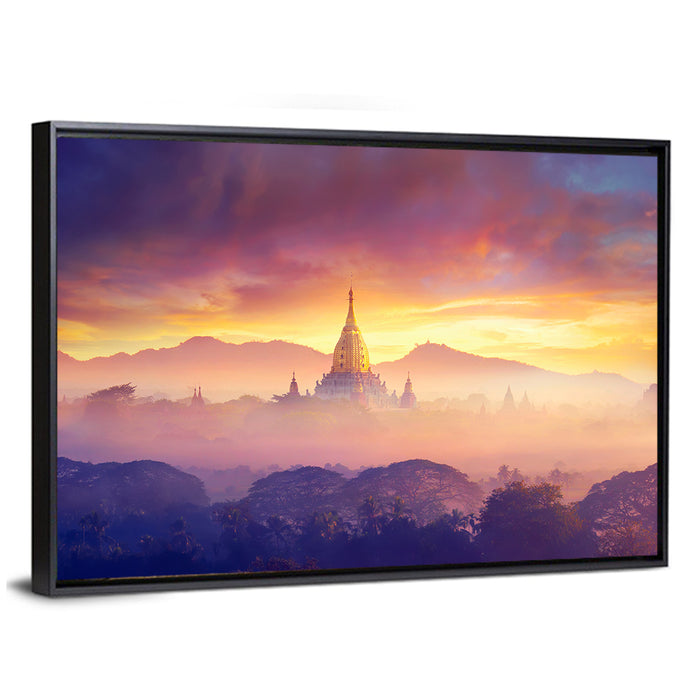 Misty Bagan Stupas Wall Art as a framed canvas