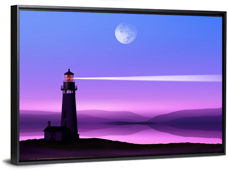 Moonlit Lighthouse Reflection Wall Art