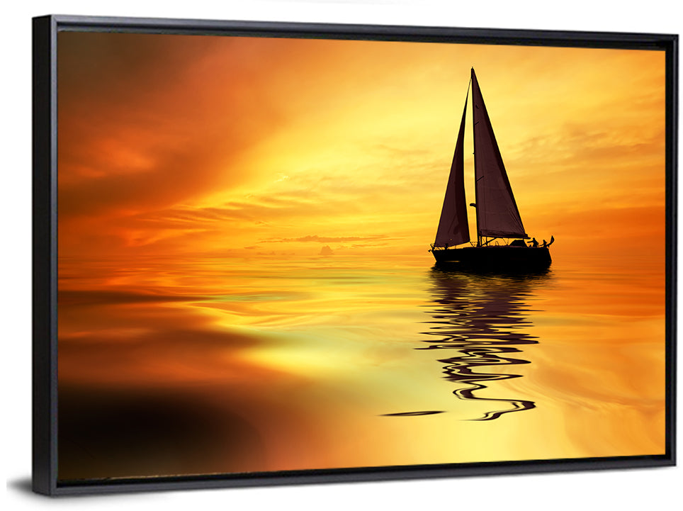 Golden Hour Sailboat Silhouette Wall Art