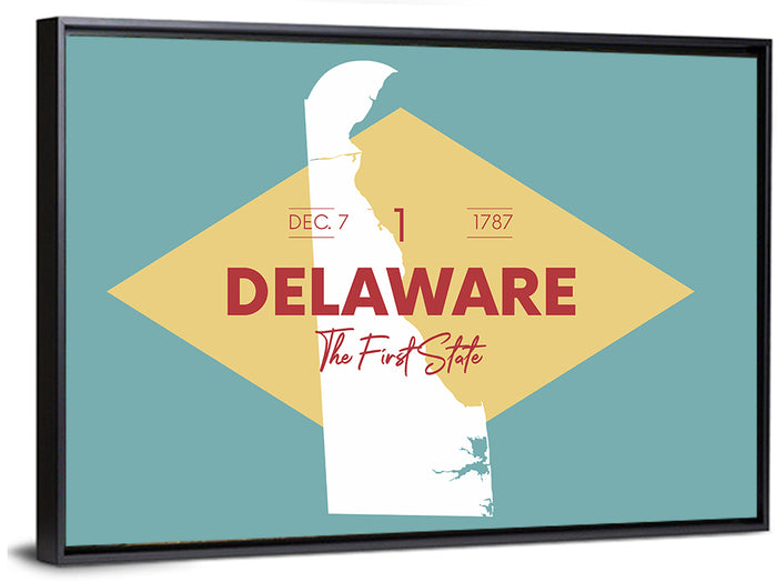 Delaware State Map Graphic Wall Art as a framed canvas