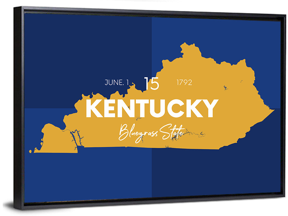 Blue and Gold Kentucky Map Wall Art