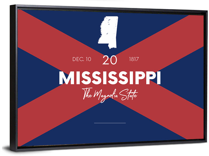 Mississippi Map, the Magnolia State Wall Art as a framed canvas