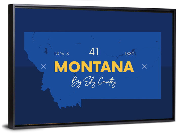 Montana Map Typography Big Sky Country Wall Art as a framed canvas