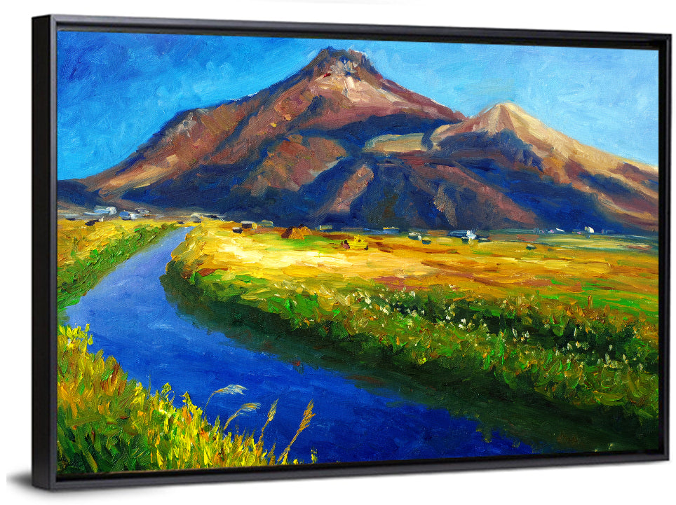 Mountain Village Stream at Golden Hour Wall Art
