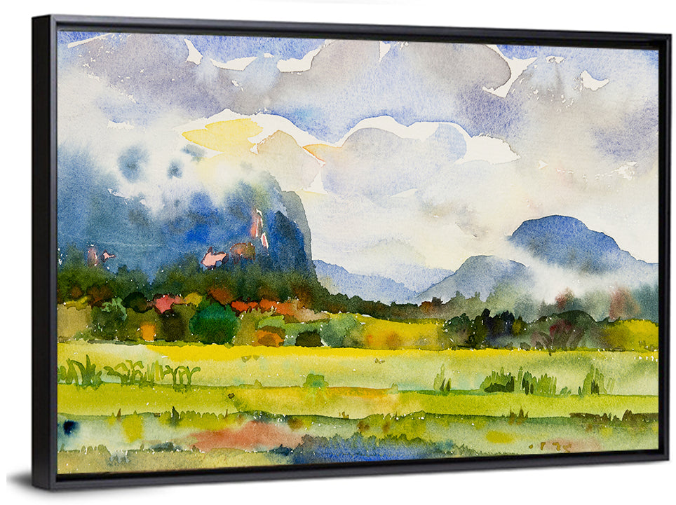 Summer Meadow Watercolor Landscape Wall Art