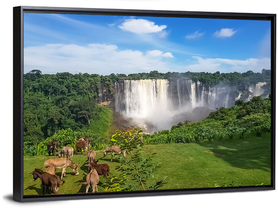 Kalandula Falls and Grazing Donkeys Wall Art