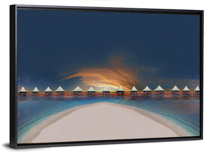 Overwater Bungalows at Golden Dusk Wall Art