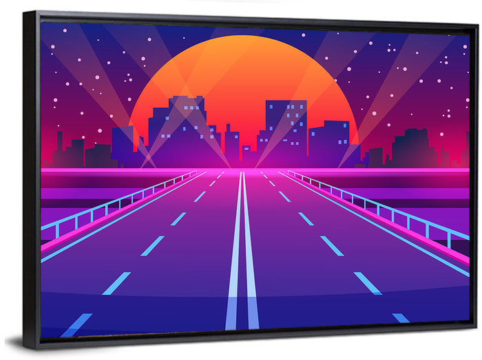Dusk Highway Cityscape Wall Art as a framed canvas