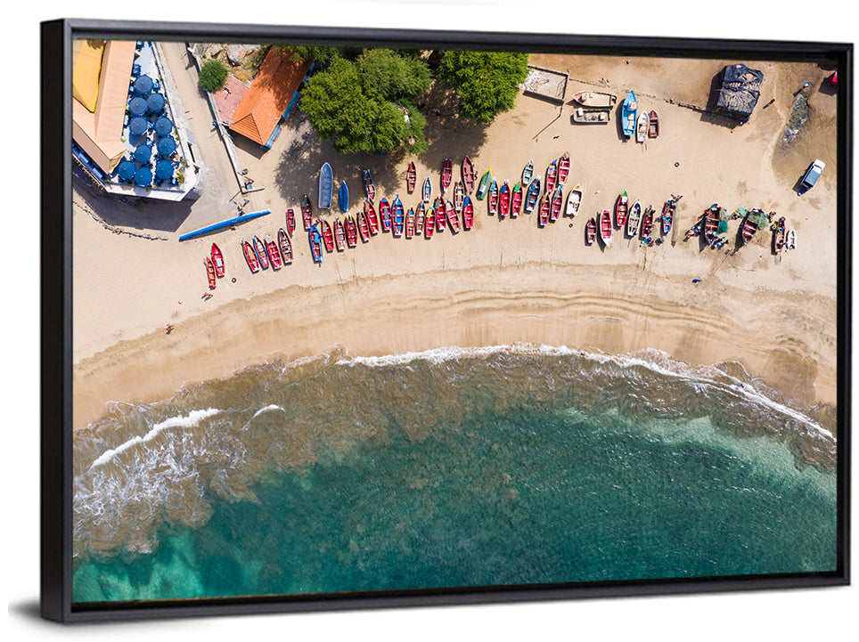 Aerial Tarrafal Beach Fishing Boats Wall Art