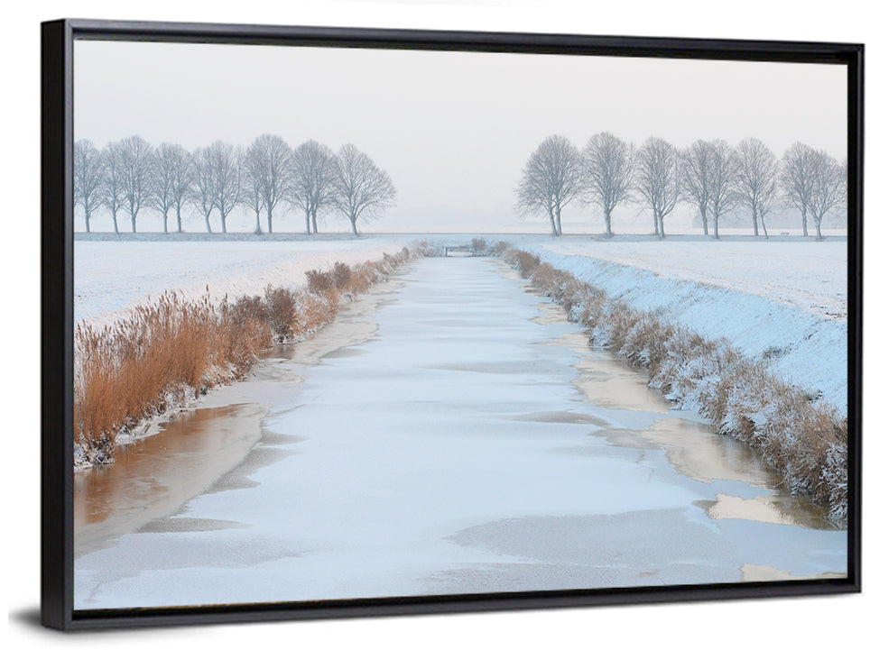 Frozen Canal with Bare Trees Wall Art