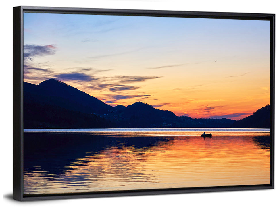 Lake Fuschl Sunset with Boat Wall Art