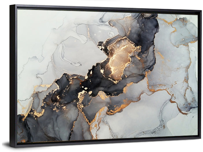 Black Fire Marble Abstract Wall Art as a framed canvas