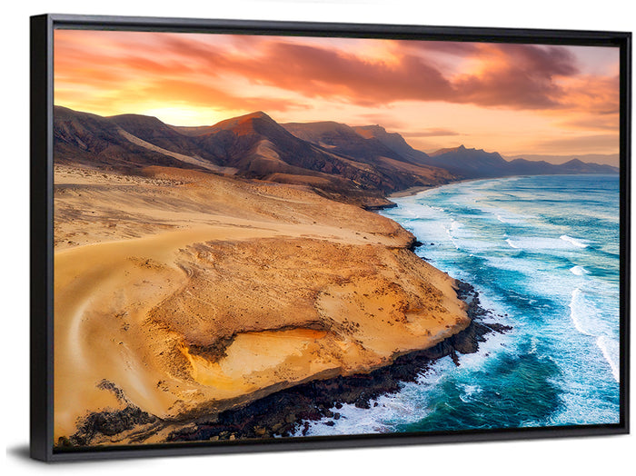 Playa Veril Manso Sunset Seascape Wall Art as a framed canvas