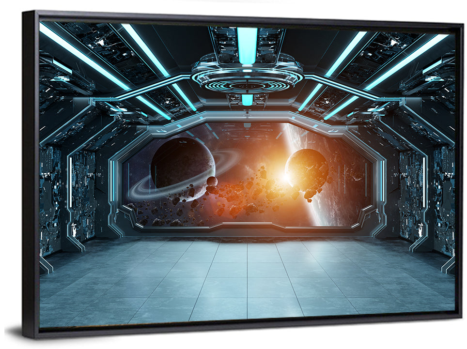 Space Station View with Ringed Planet Wall Art
