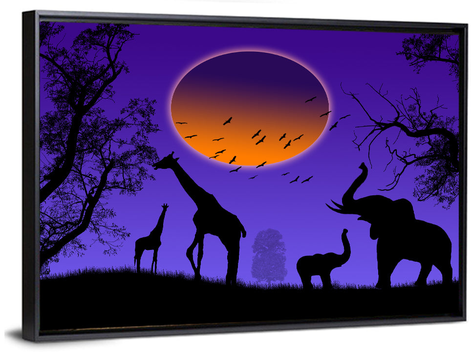 Sunset Savannah Silhouette Wall Art