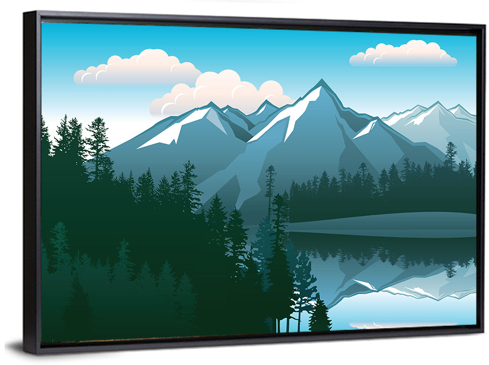 Tranquil Mountain Lake Illustration Wall Art