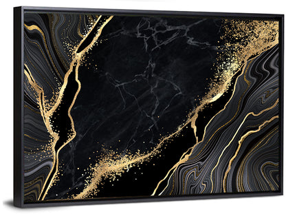 Gold Glitter Black Marble Abstract Wall Art