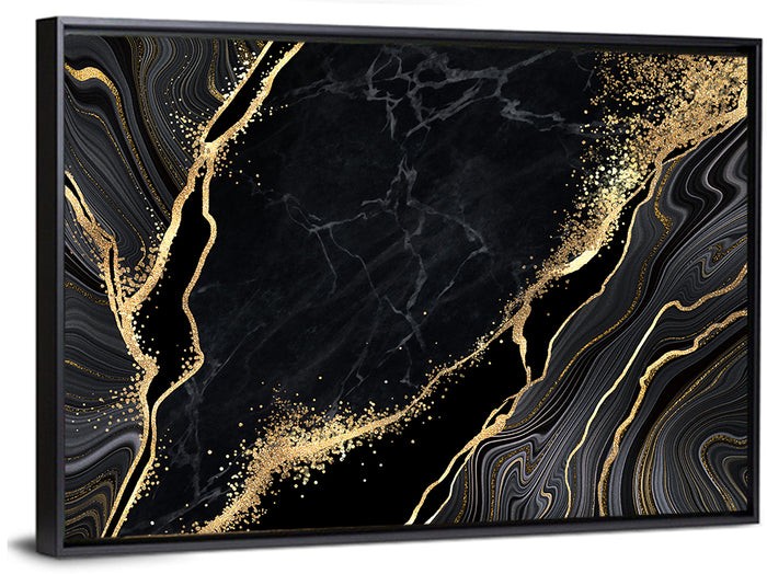 Diagonal Gold Veined Marble Wall Art as a framed canvas
