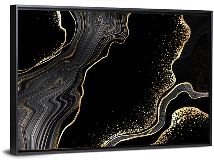 Black Marble with Gold Veins Wall Art as a framed canvas