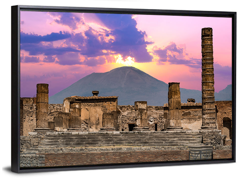 Pompeii Columns at Sunset, Mount Vesuvius Wall Art