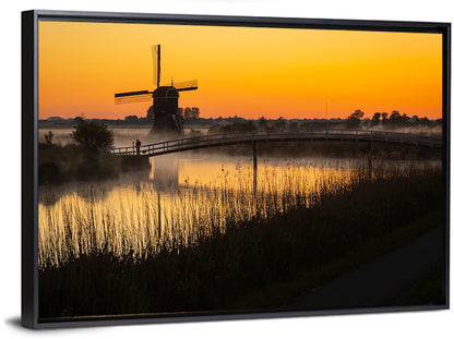 Misty Sunrise Windmill Wall Art