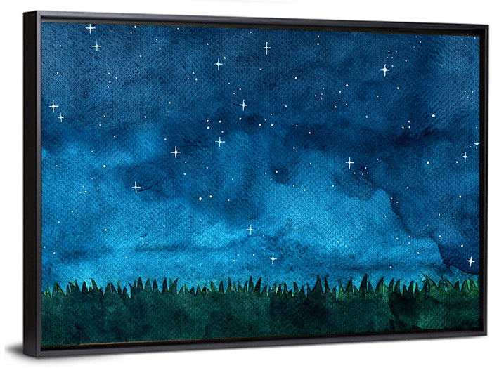Starry Meadow Nightscape Wall Art as a framed canvas