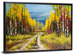 Autumn Birch Path with Two Birds Wall Art