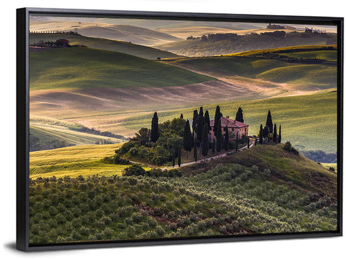 Val D'orcia Meadow Hills Wall Art as a framed canvas