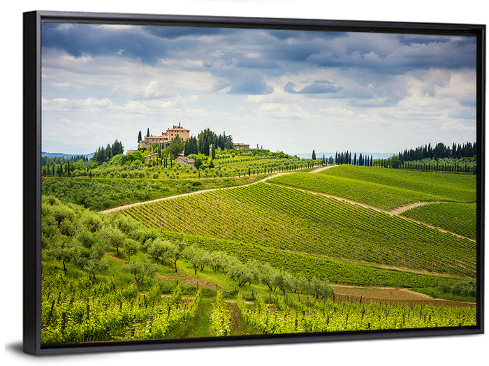 Chianti Vineyard Hills Wall Art as a framed canvas