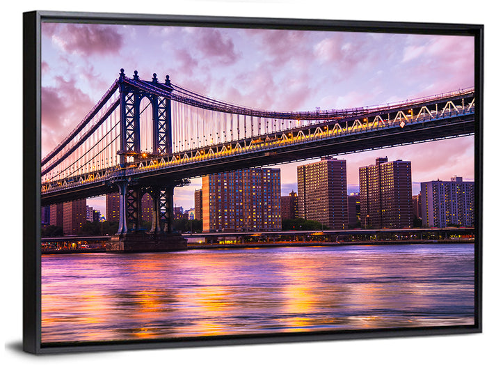 Manhattan Bridge at Dusk Wall Art as a framed canvas