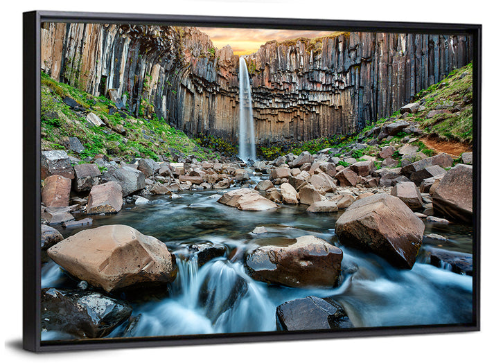 Svartifoss Basalt Waterfall Wall Art as a framed canvas