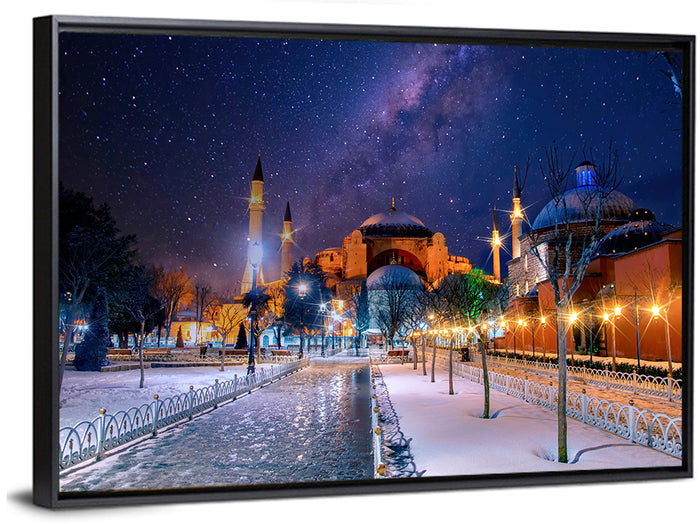 Hagia Sophia Under Starry Sky Wall Art as a framed canvas
