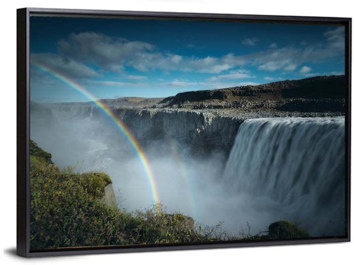 Dettifoss Waterfall with Double Rainbow Wall Art as a framed canvas