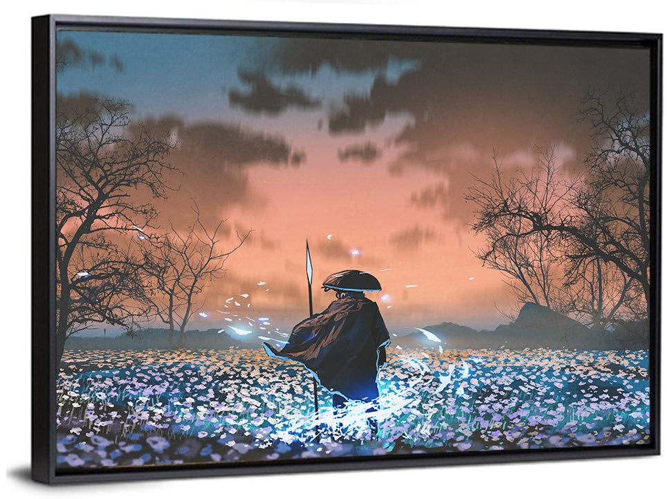 Straw Hat Samurai at Dusk Wall Art