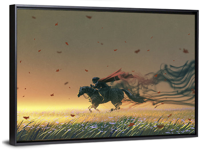 Unstoppable Knight with Red Cape Wall Art as a framed canvas