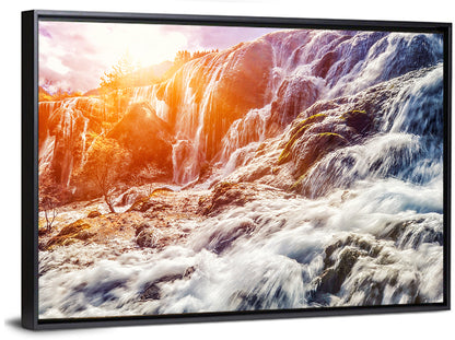 Sunlit Mountain Waterfall Closeup Wall Art