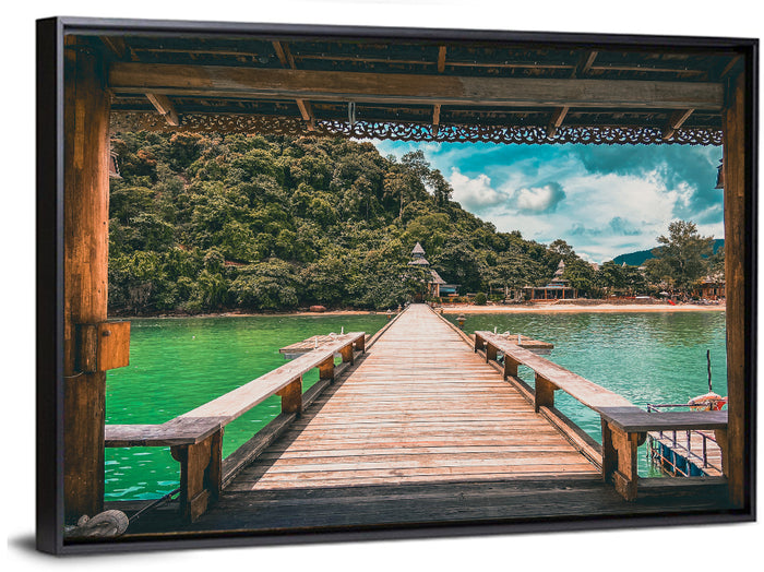 Santhiya Pier Over Turquoise Water Wall Art as a framed canvas