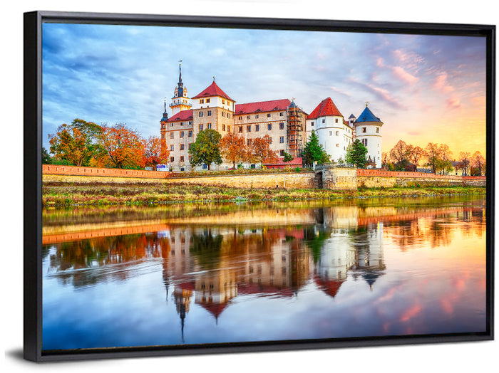 Hartenfels Castle Sunset Reflection Wall Art as a framed canvas